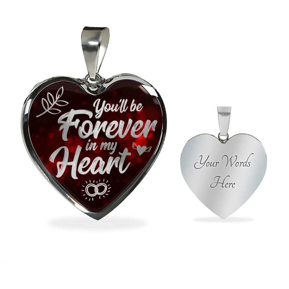 You'Ll Be Forever In My Heart Necklace Personalized Engraved Silver Heart Neckl